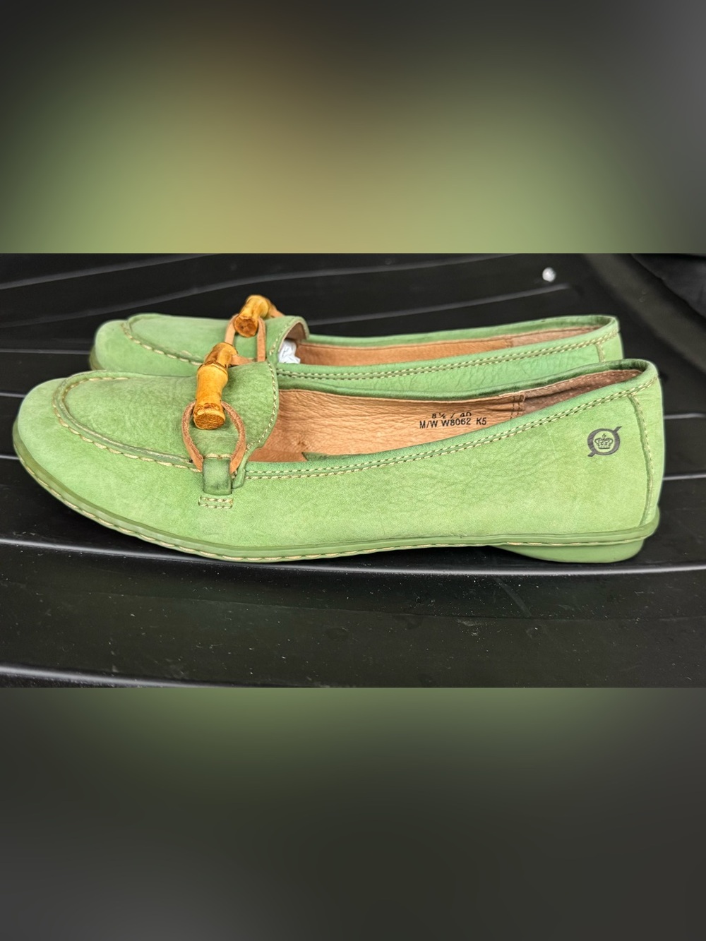Born Green Suede Flats with Bamboo Accent